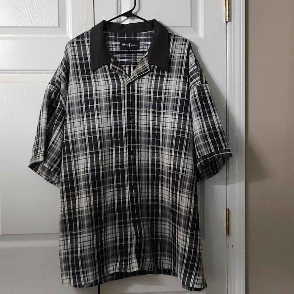 Blue Jazz black and white button down dress casual shirt Sz 4XL